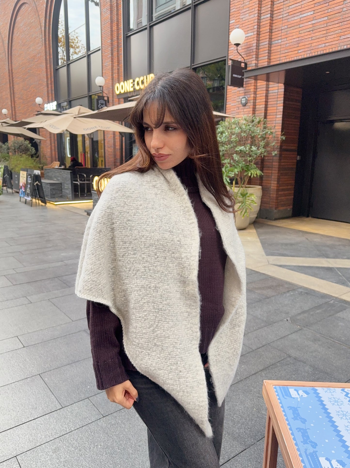 Winter scarf triangle - light grey