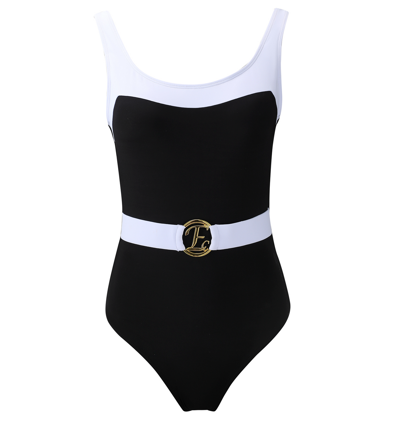 Black and white swimsuit with belt