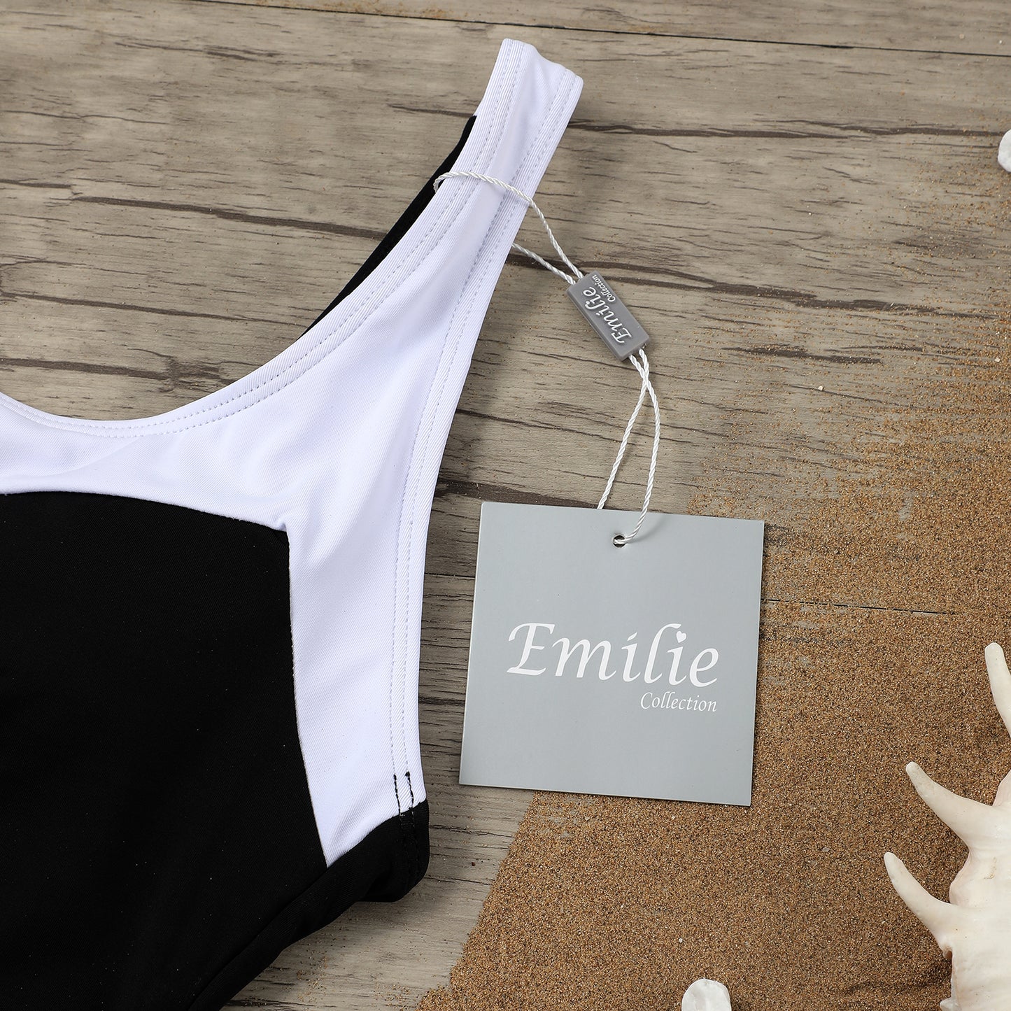 Black and white swimsuit with belt