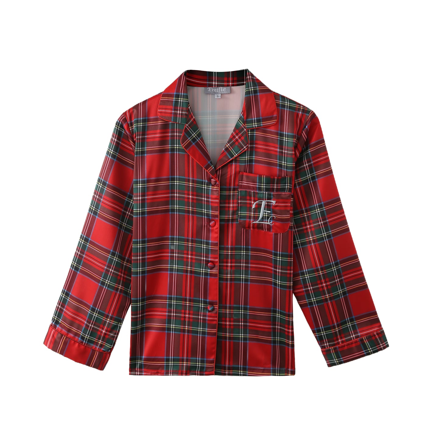 Long pyjama set checked red satin