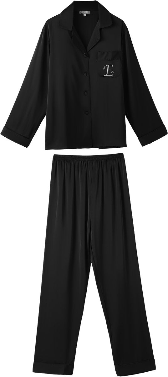 Pyjamas satin luxury trousers & shirt black