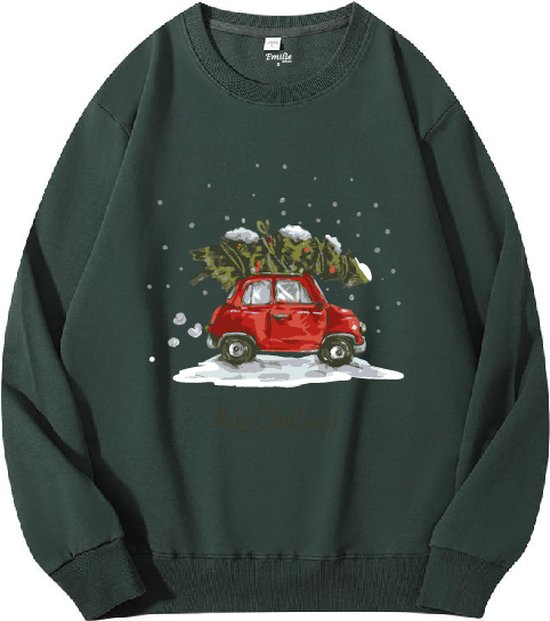 Christmas sweater green Christmas tree on car