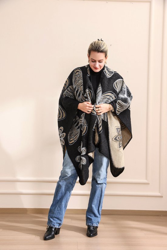 Emilie scarves poncho cape gray-anthracite shawl