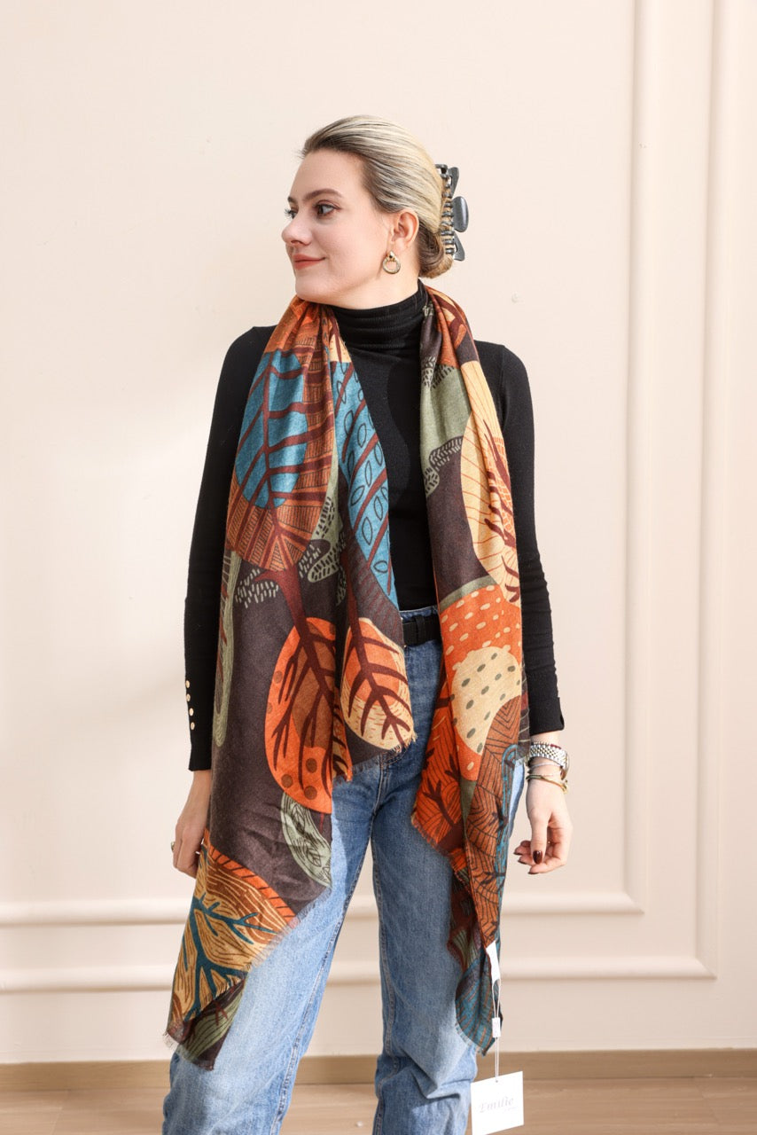 Scarf with olive green print