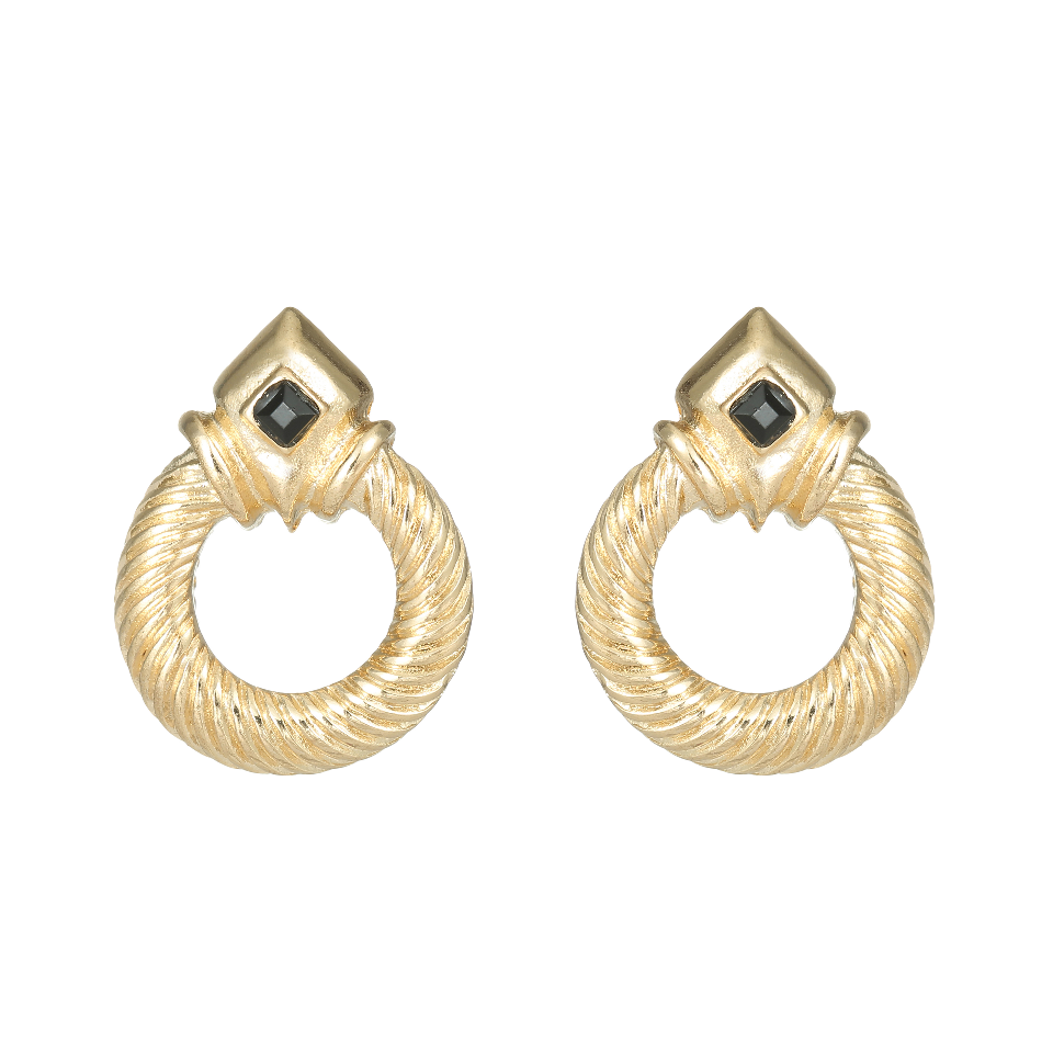 Gold earrings with black stone