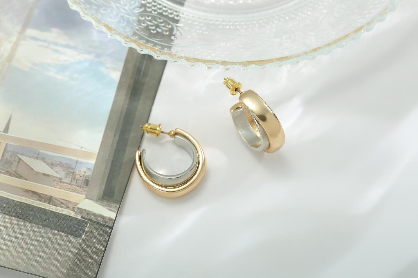Earrings silver gold combi hoops
