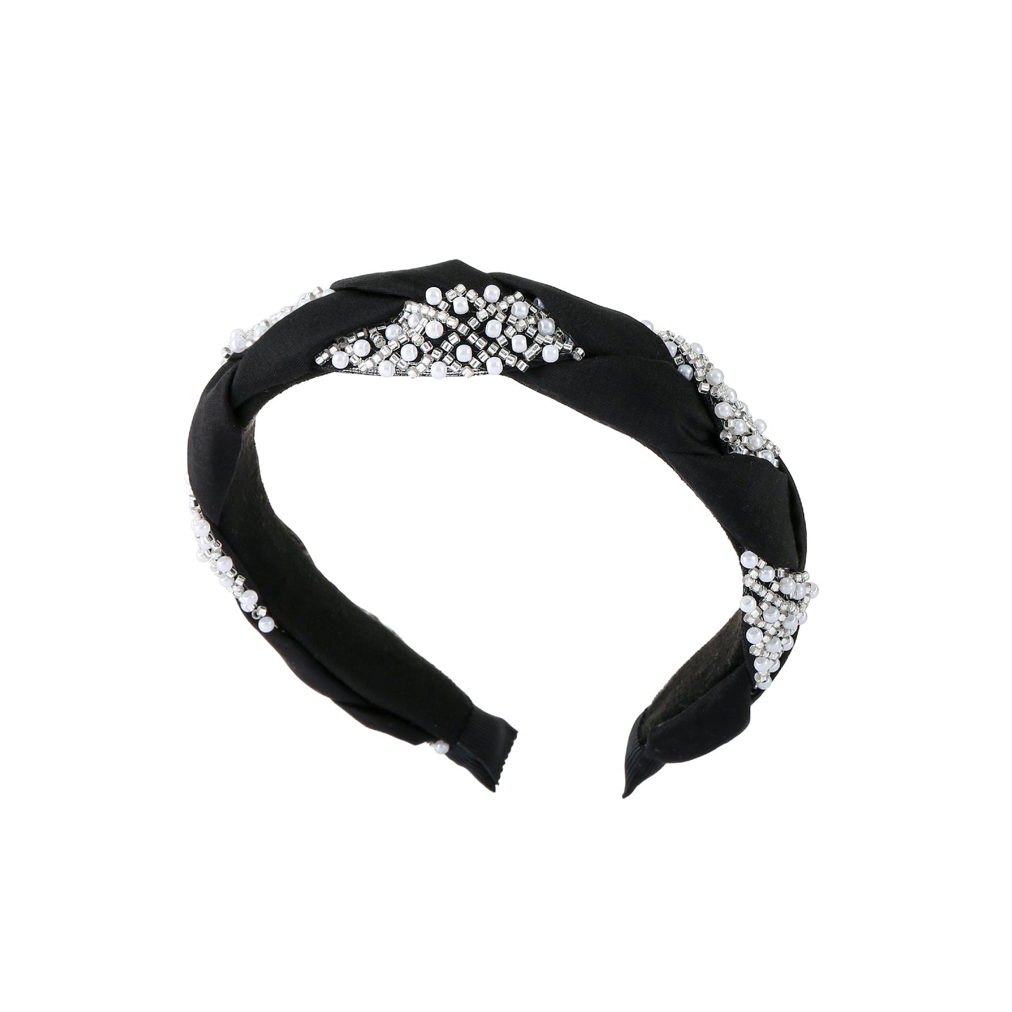 Headband pearls & stones black