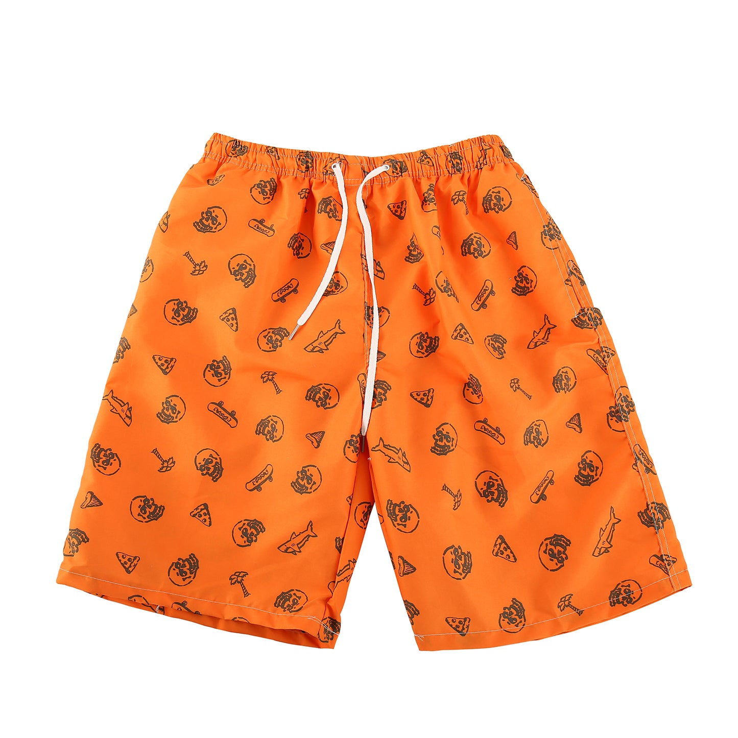 Orange swimming trunks with print