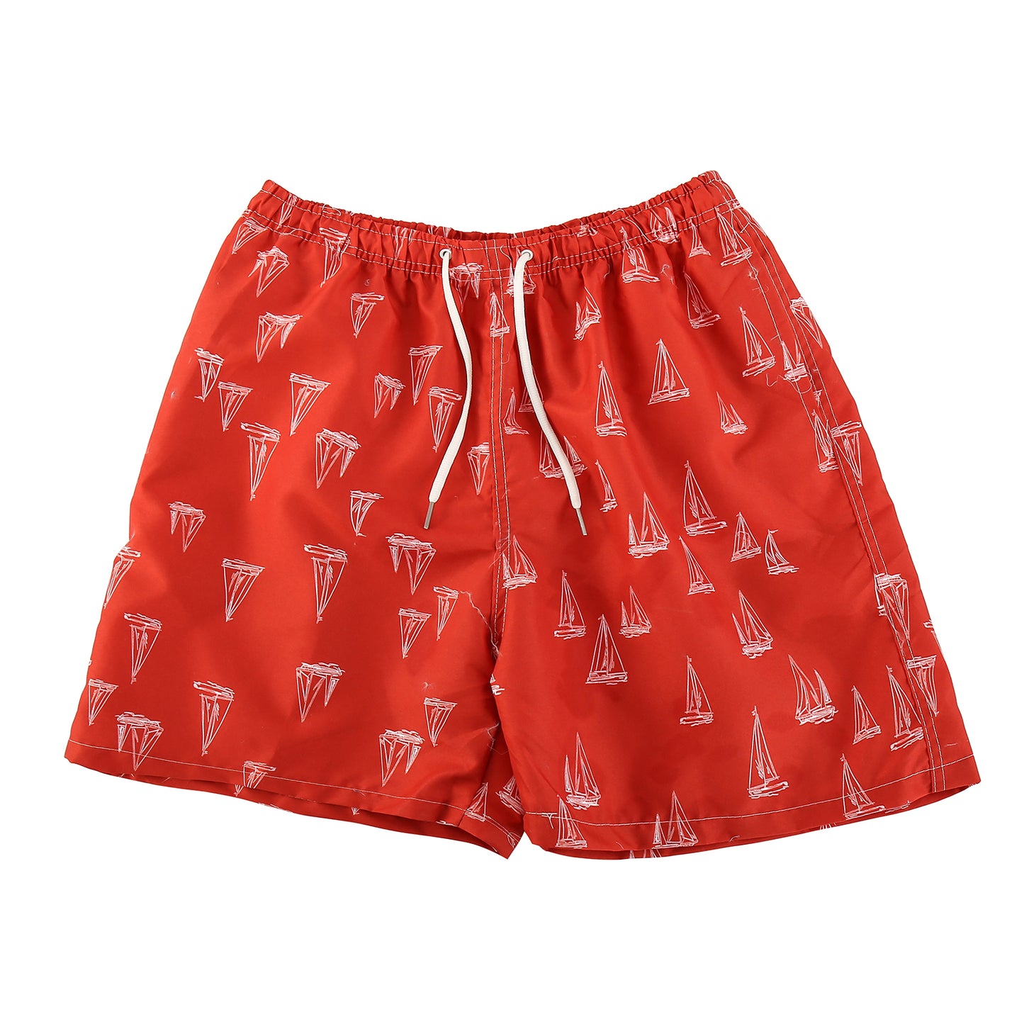 Red swimming trunks with sailboat print