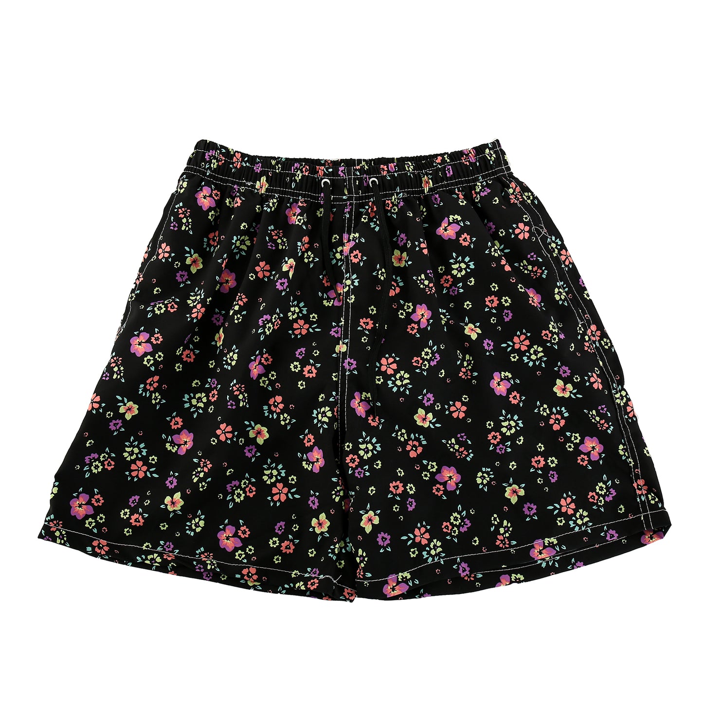Black floral print swimming trunks
