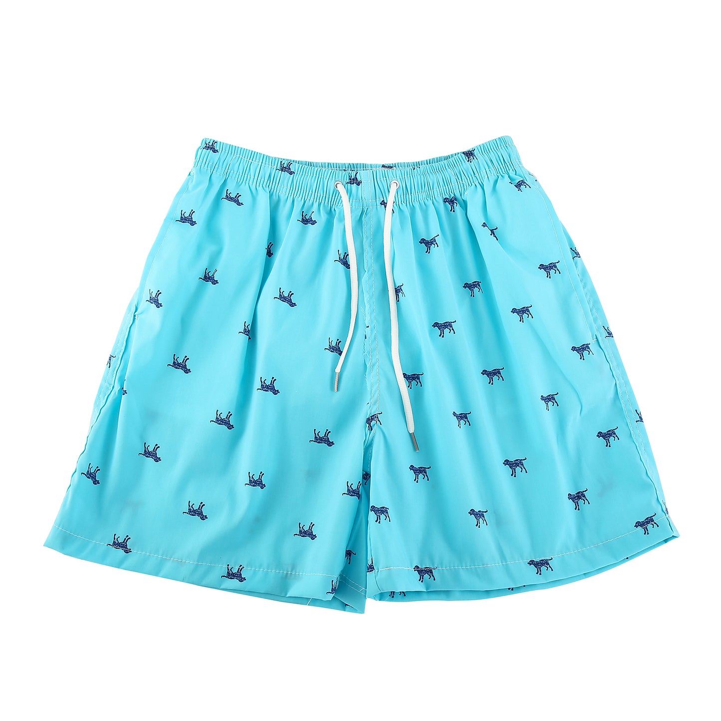 Dog print swimming trunks light blue