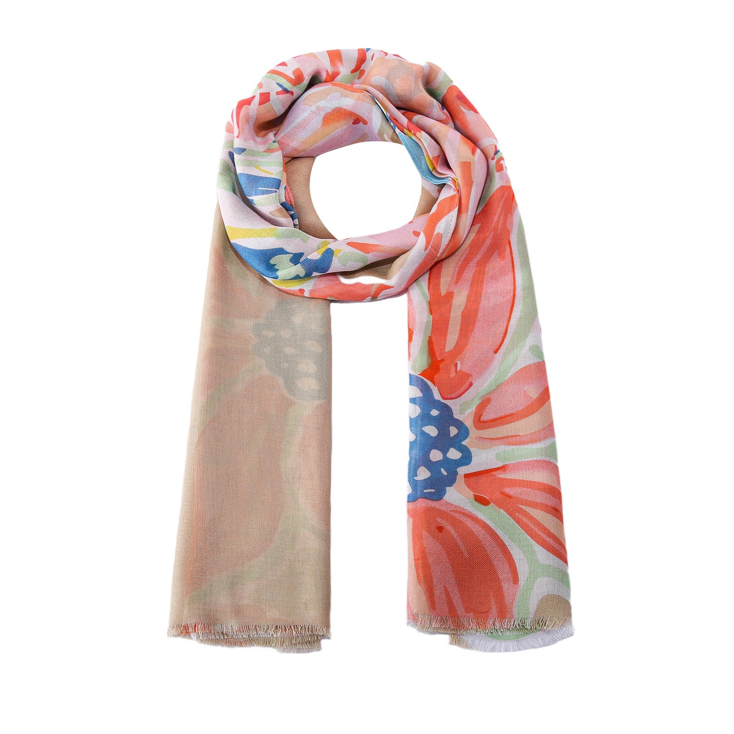 Sjaal bloemenprint beige