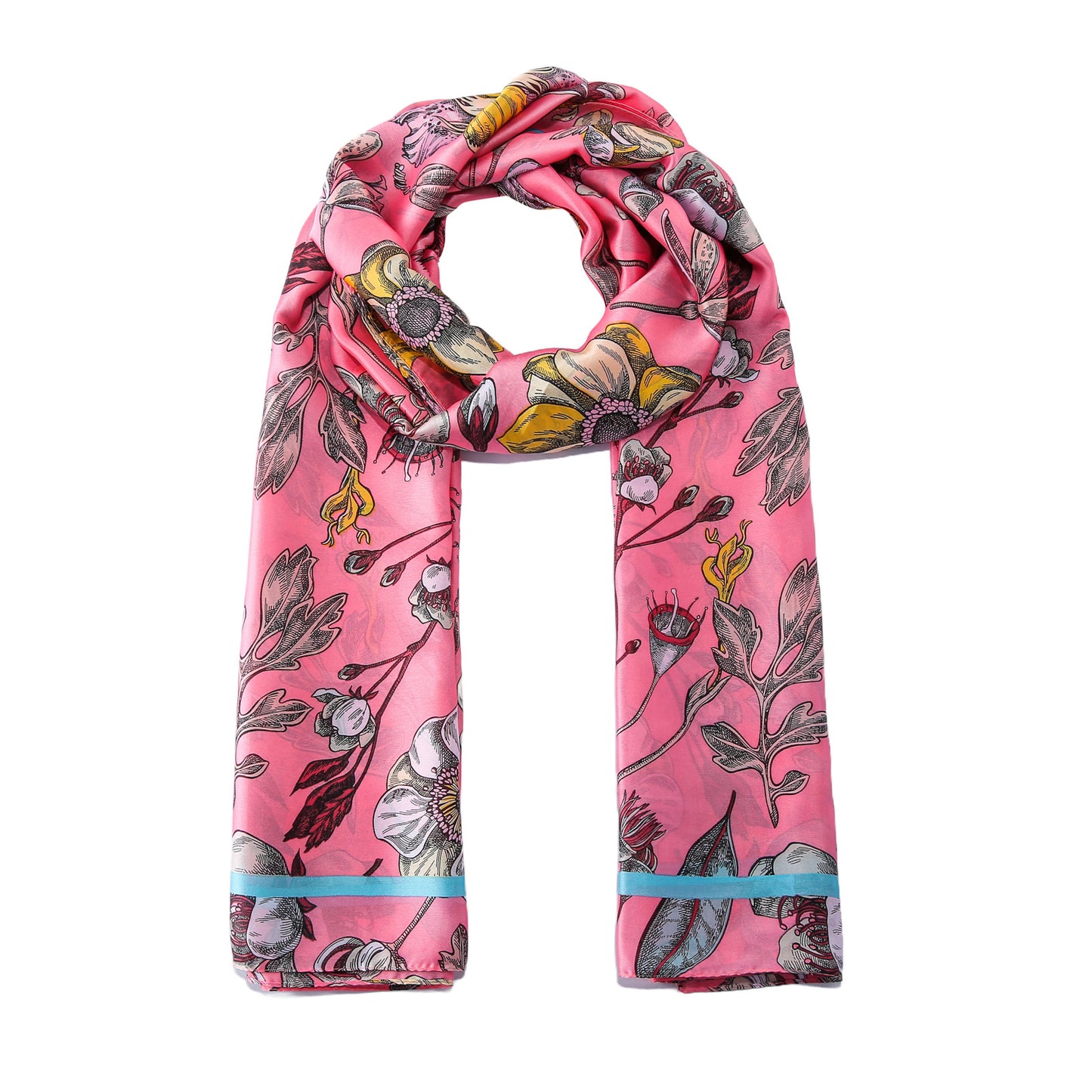 Sjaal bloemenprint satijn roze