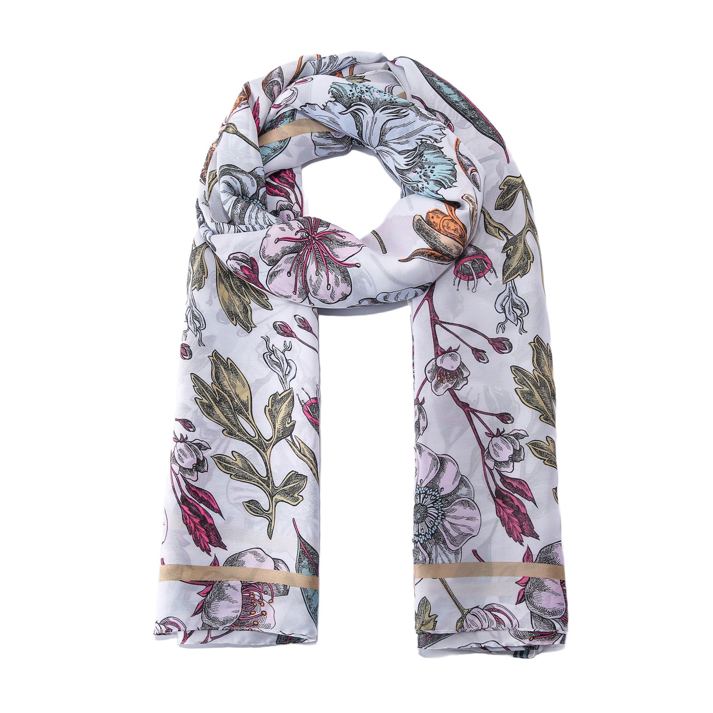 Scarf floral print satin white