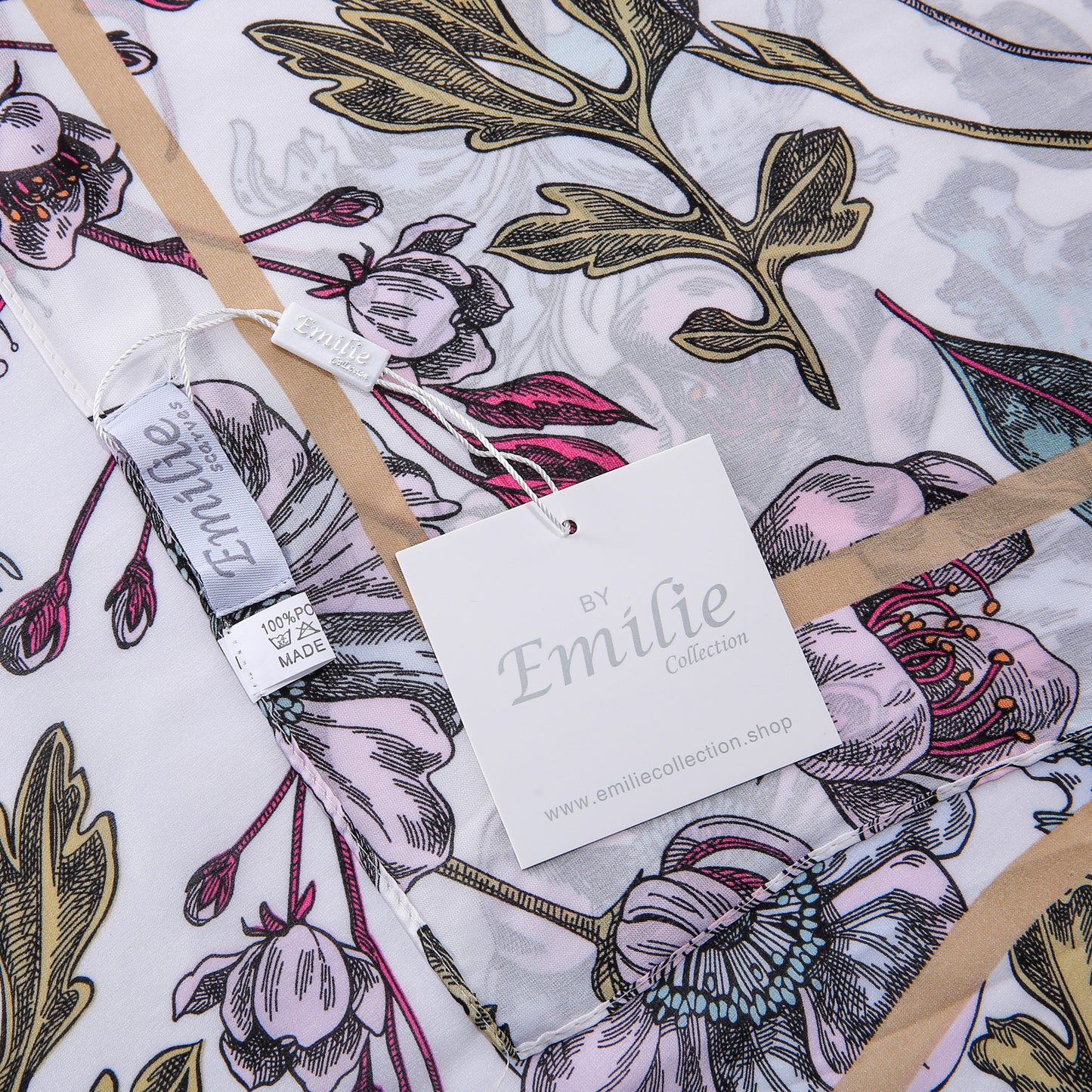 Scarf floral print satin white