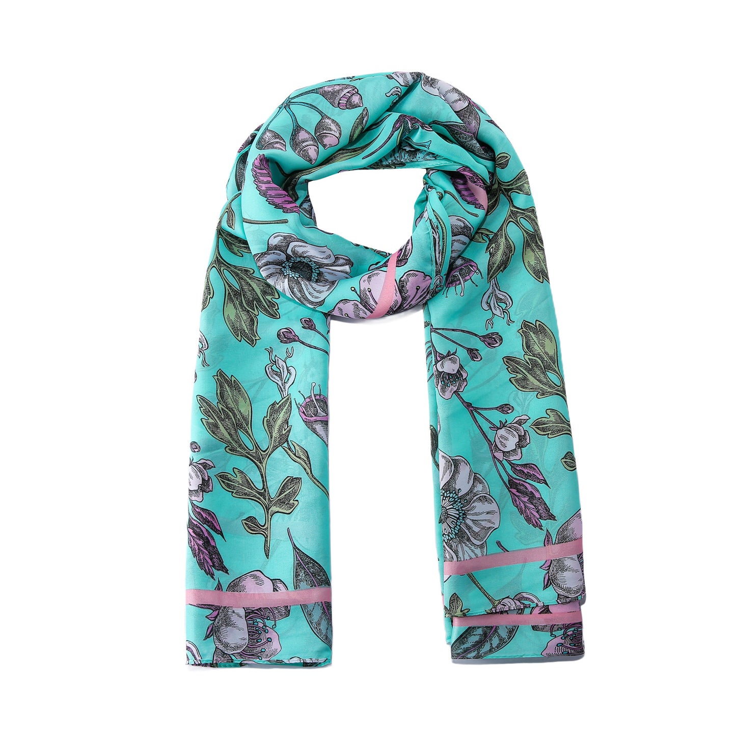 Sjaal bloemenprint satijn mint