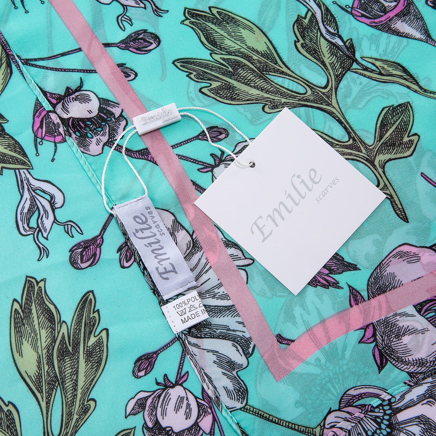 Sjaal bloemenprint satijn mint