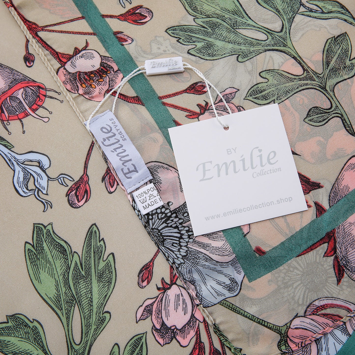 Sjaal bloemenprint satijn beige