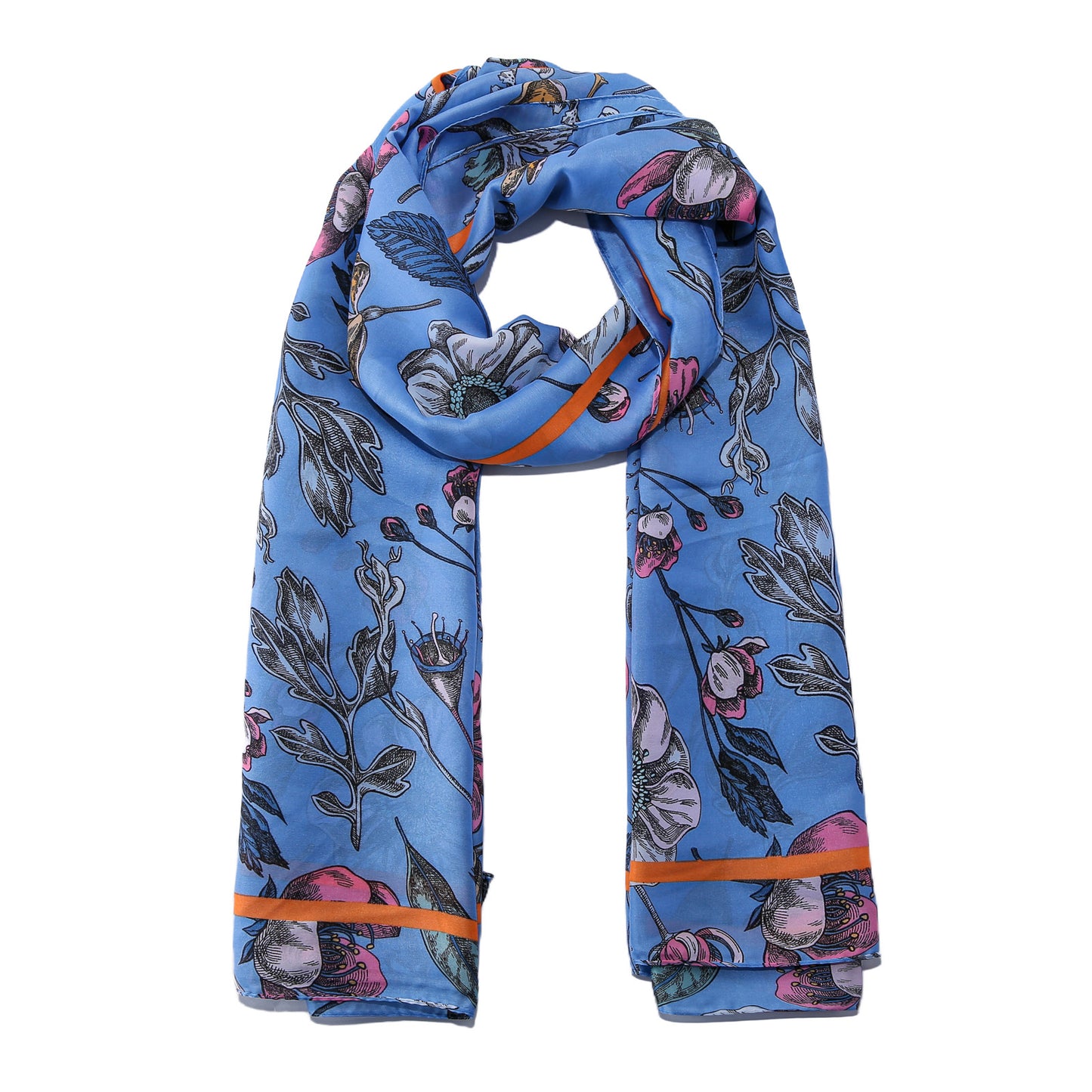 Sjaal bloemenprint satijn lavendelblauw