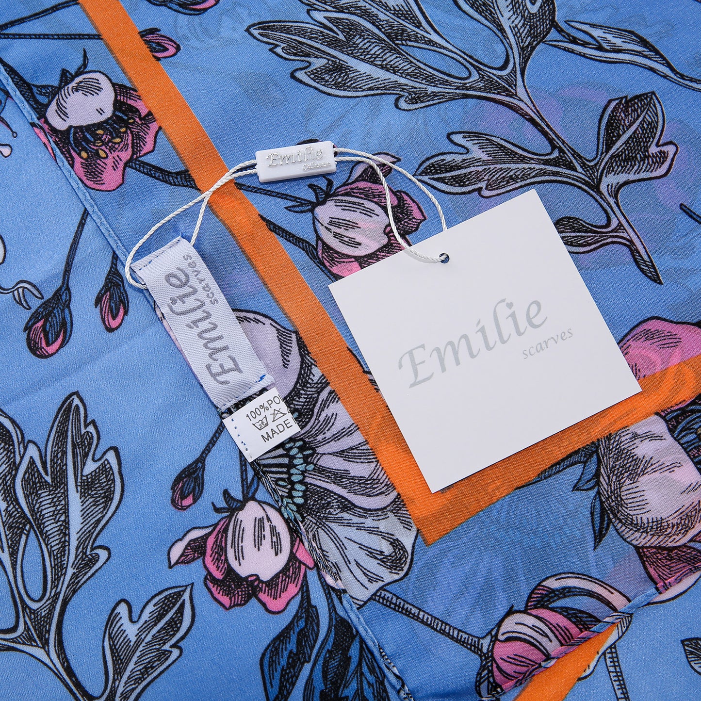 Sjaal bloemenprint satijn lavendelblauw