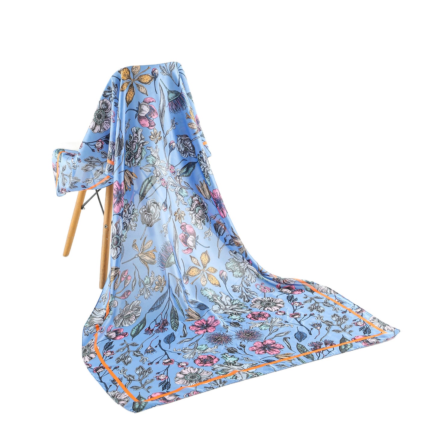 Sjaal bloemenprint satijn lavendelblauw