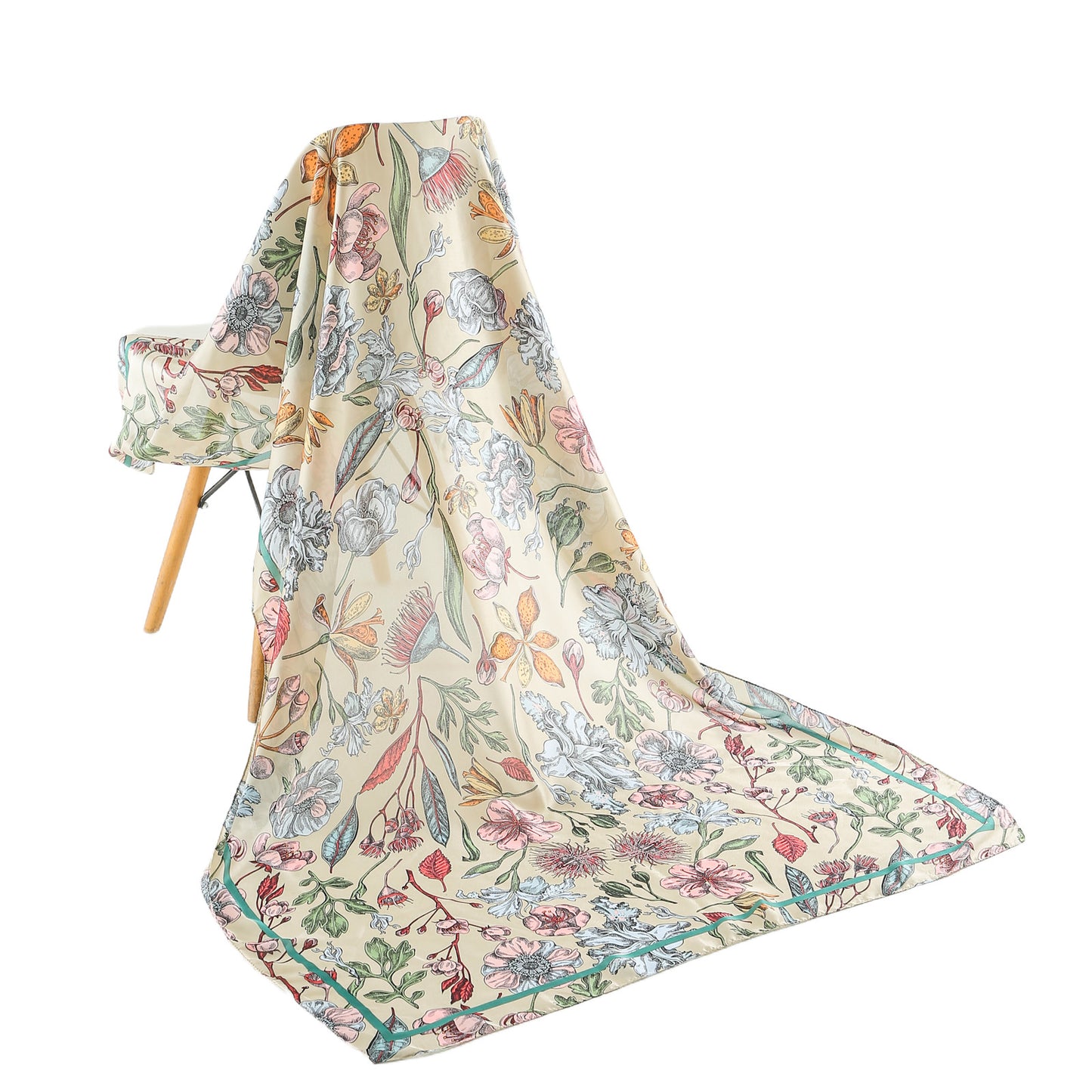 Sjaal bloemenprint satijn beige