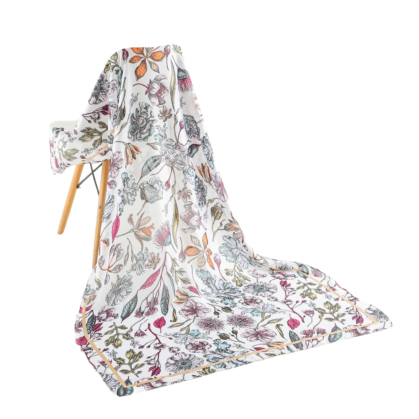 Scarf floral print satin white