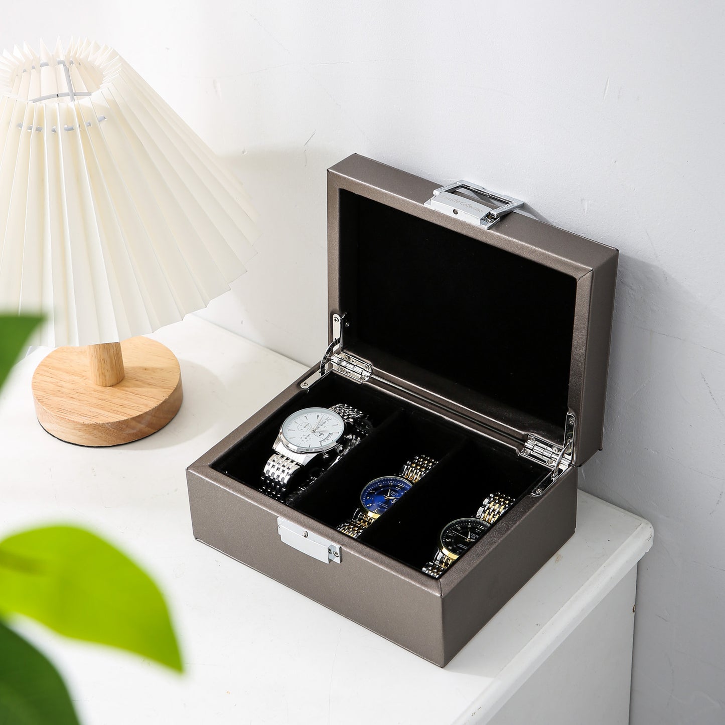 Watch box metallic silver small