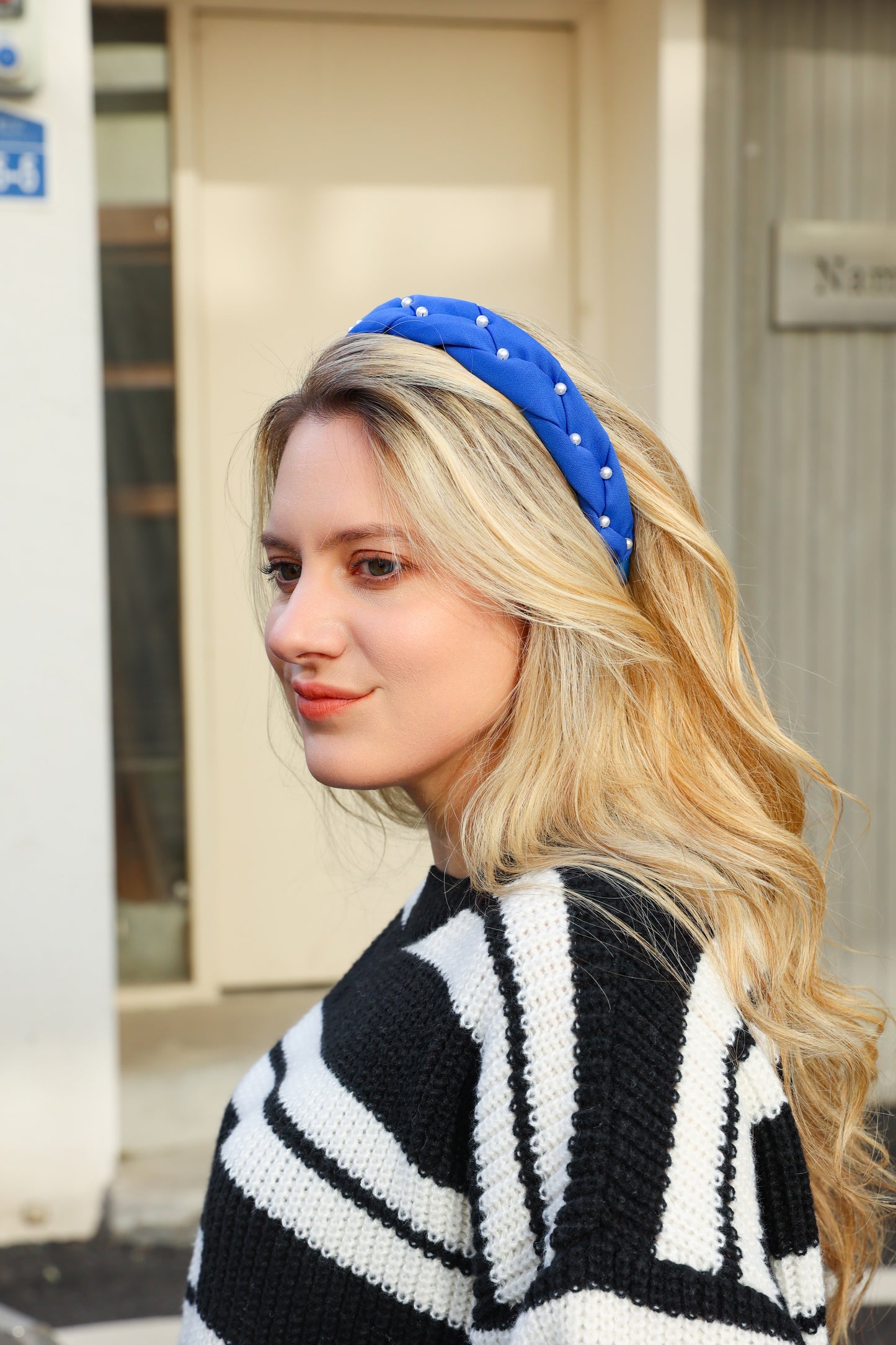 Headband pearls cobalt blue