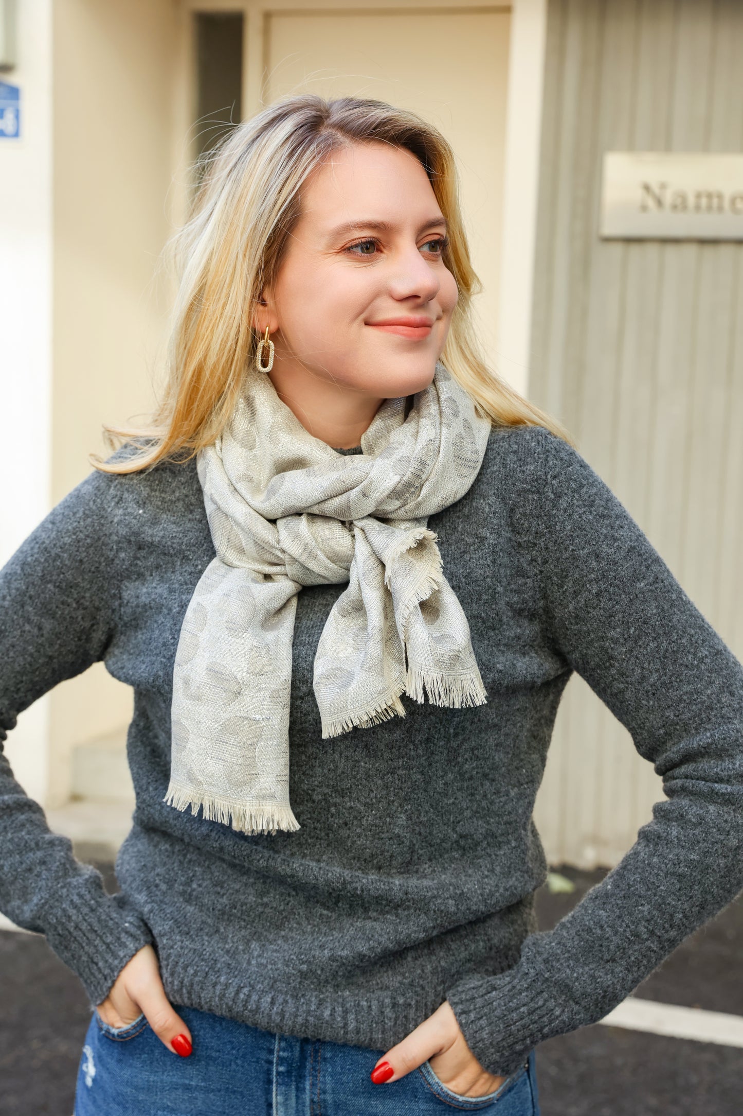Glitter scarf silver taupe