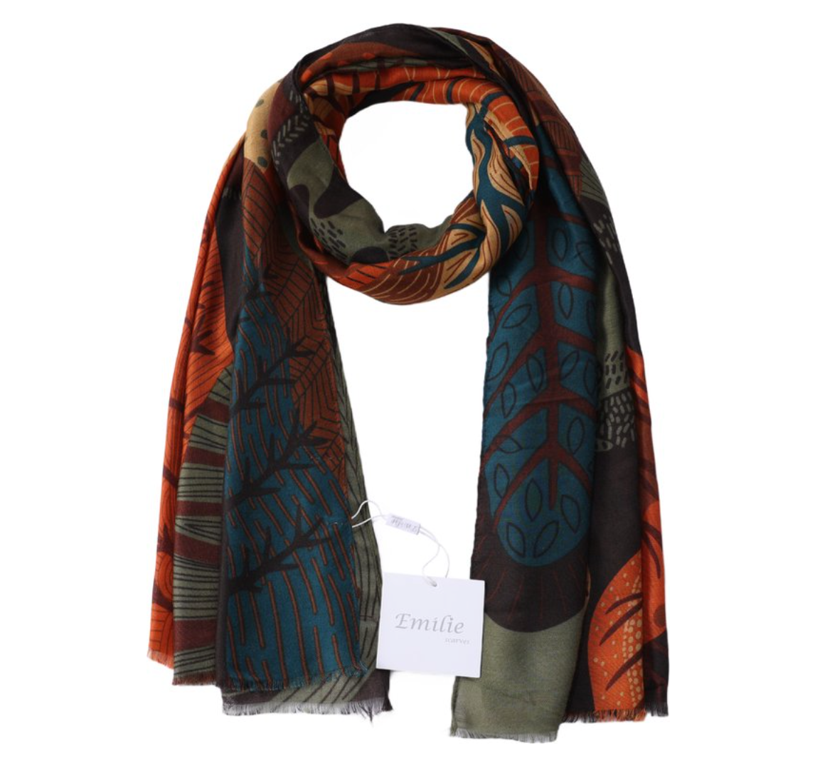 Scarf with olive green print