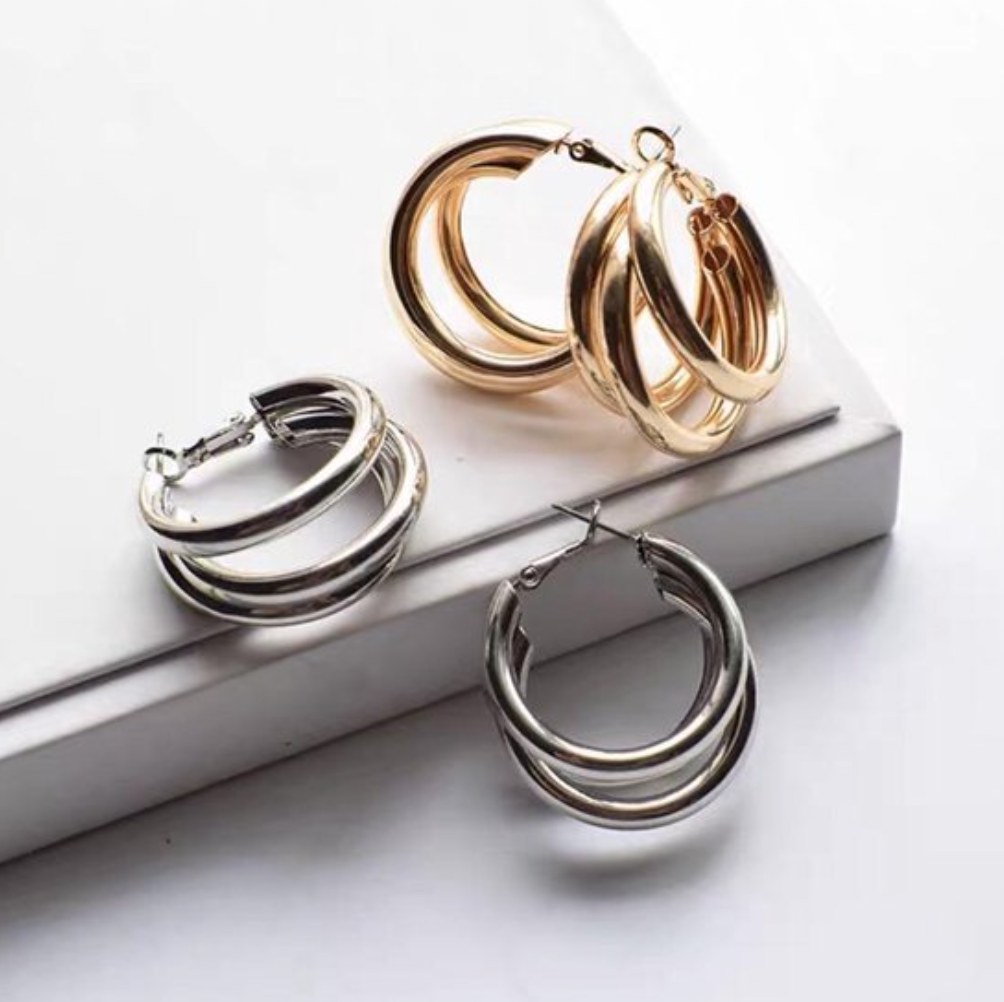 Earrings triple hoop silver