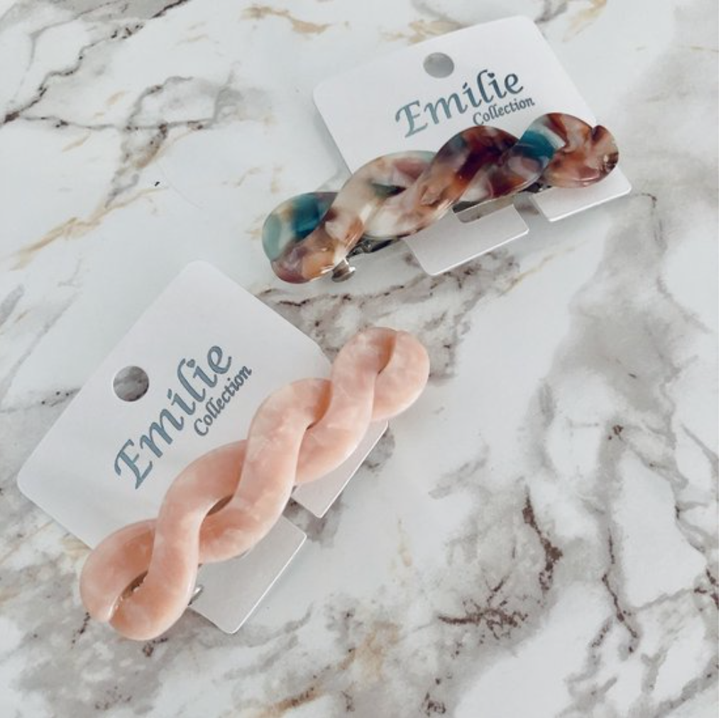 Pink marble hair clips
