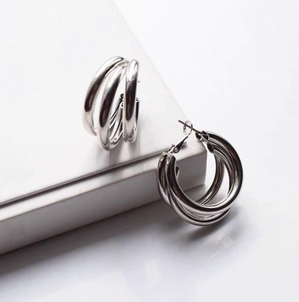 Earrings triple hoop silver