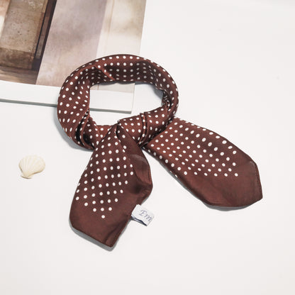 Scarf satin brown dot print square 70 x 70
