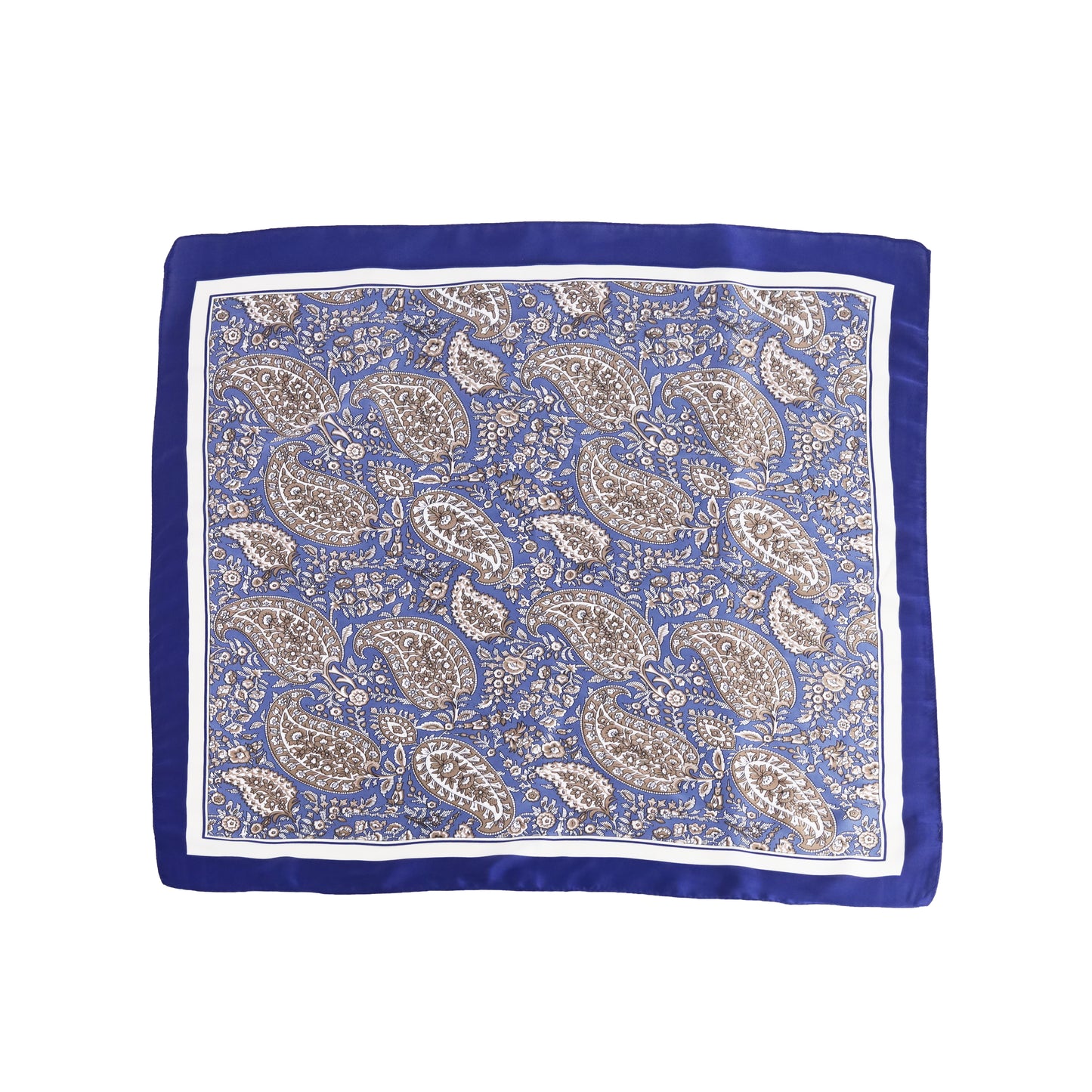 Scarf satin blue paisley print square 70 x 70 cm
