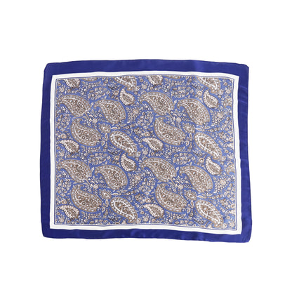Scarf satin blue paisley print square 70 x 70 cm