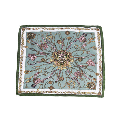 Scarf  satin olive green  print square 70 x 70 cm