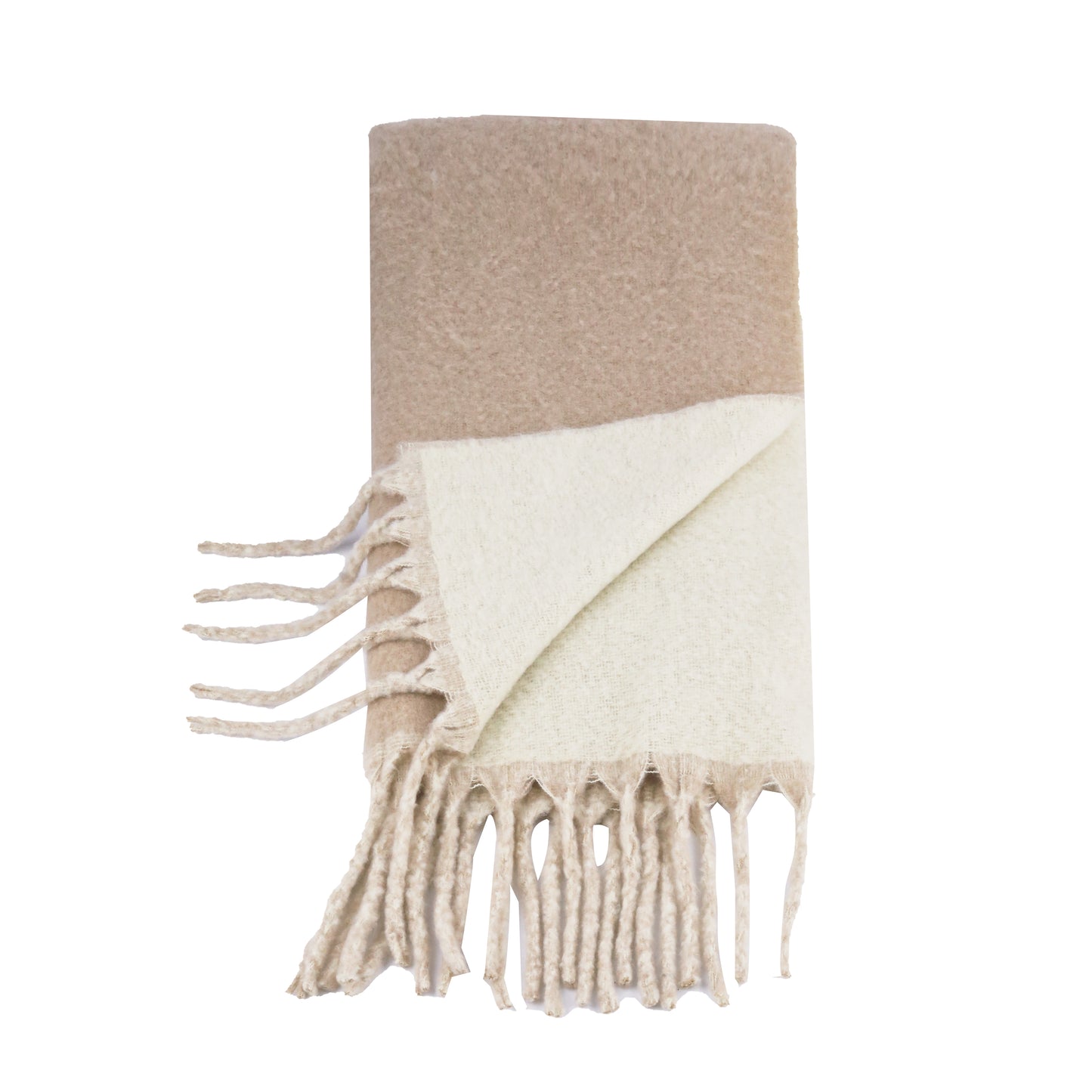 Winter scarf beige beige & off white