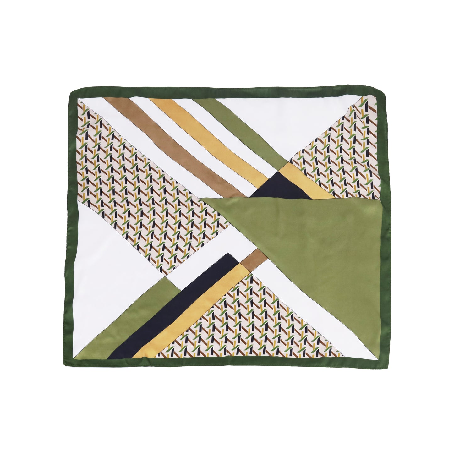 Scarf satin olive green print square 70 x 70 cm