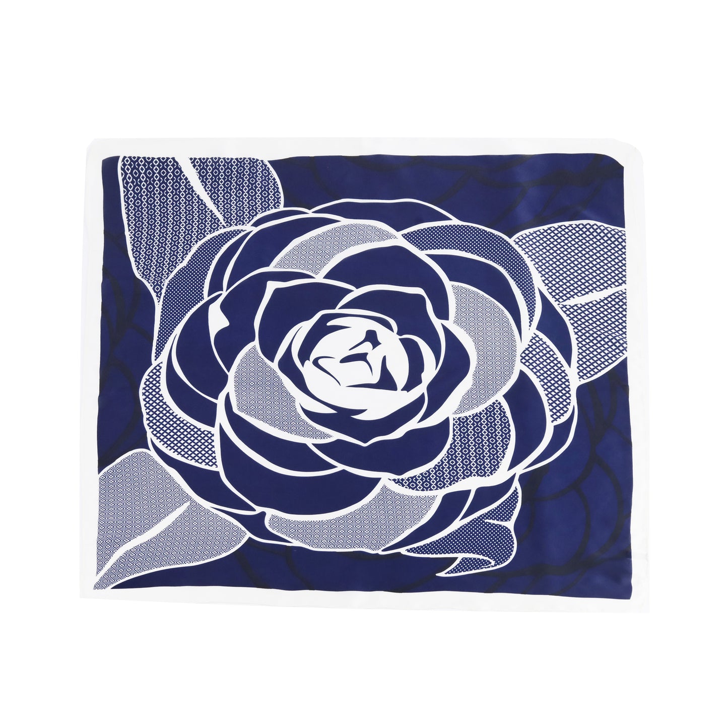 Scarf satin blue flower print  square 70 X 70 CM
