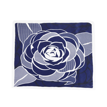 Scarf satin blue flower print  square 70 X 70 CM