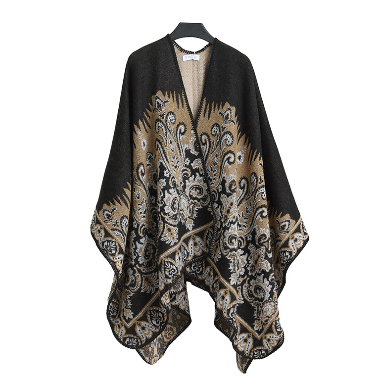 Winter Poncho  brown and black