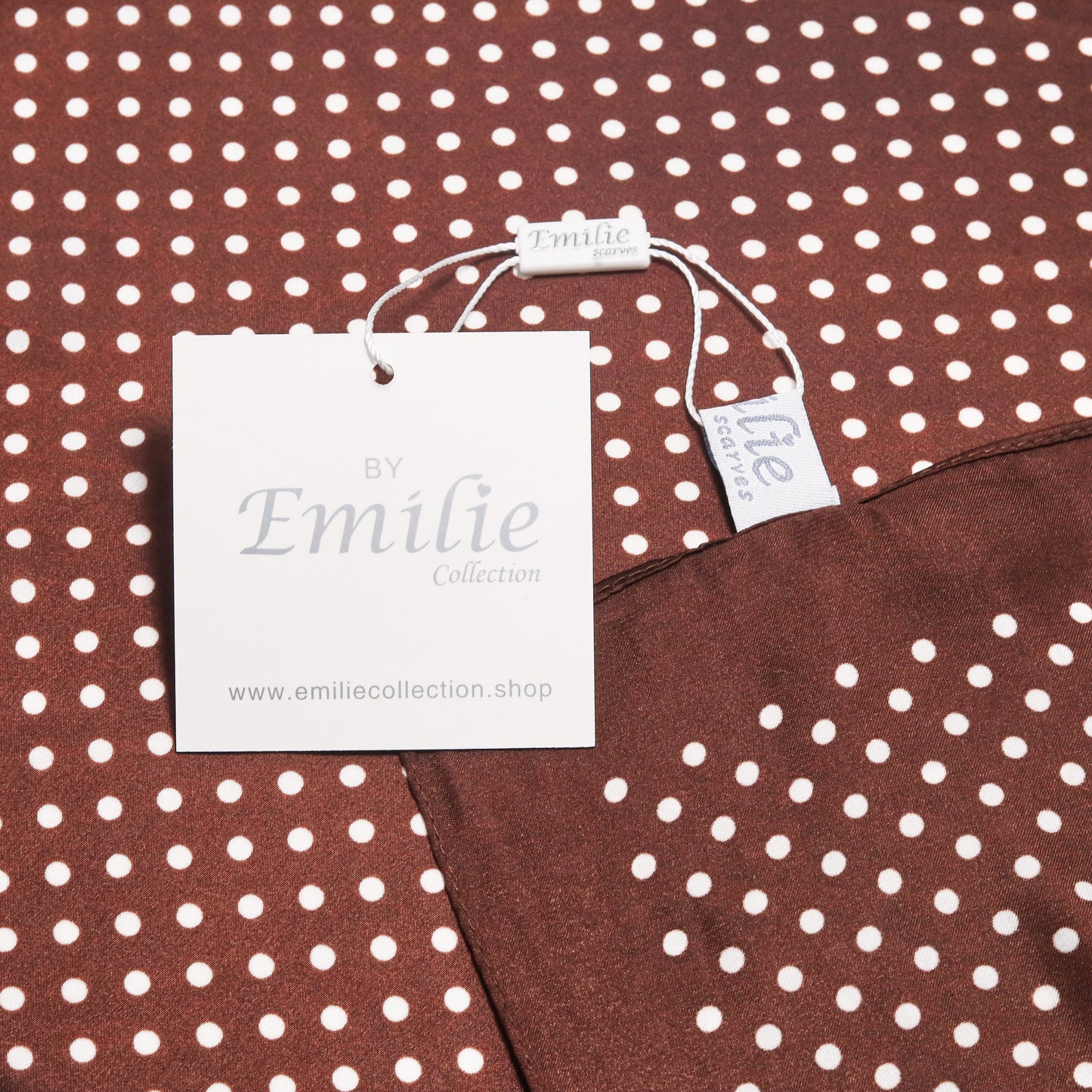 Scarf satin brown dot print square 70 x 70
