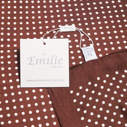 Scarf satin brown dot print square 70 x 70
