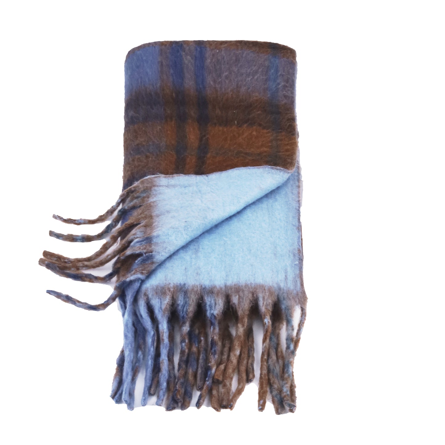 Two toned Checked print scarf blue