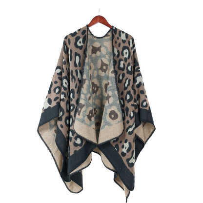 Emilie scarves poncho cape  leopard print brown shawl