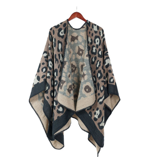 Emilie scarves poncho cape  leopard print brown shawl