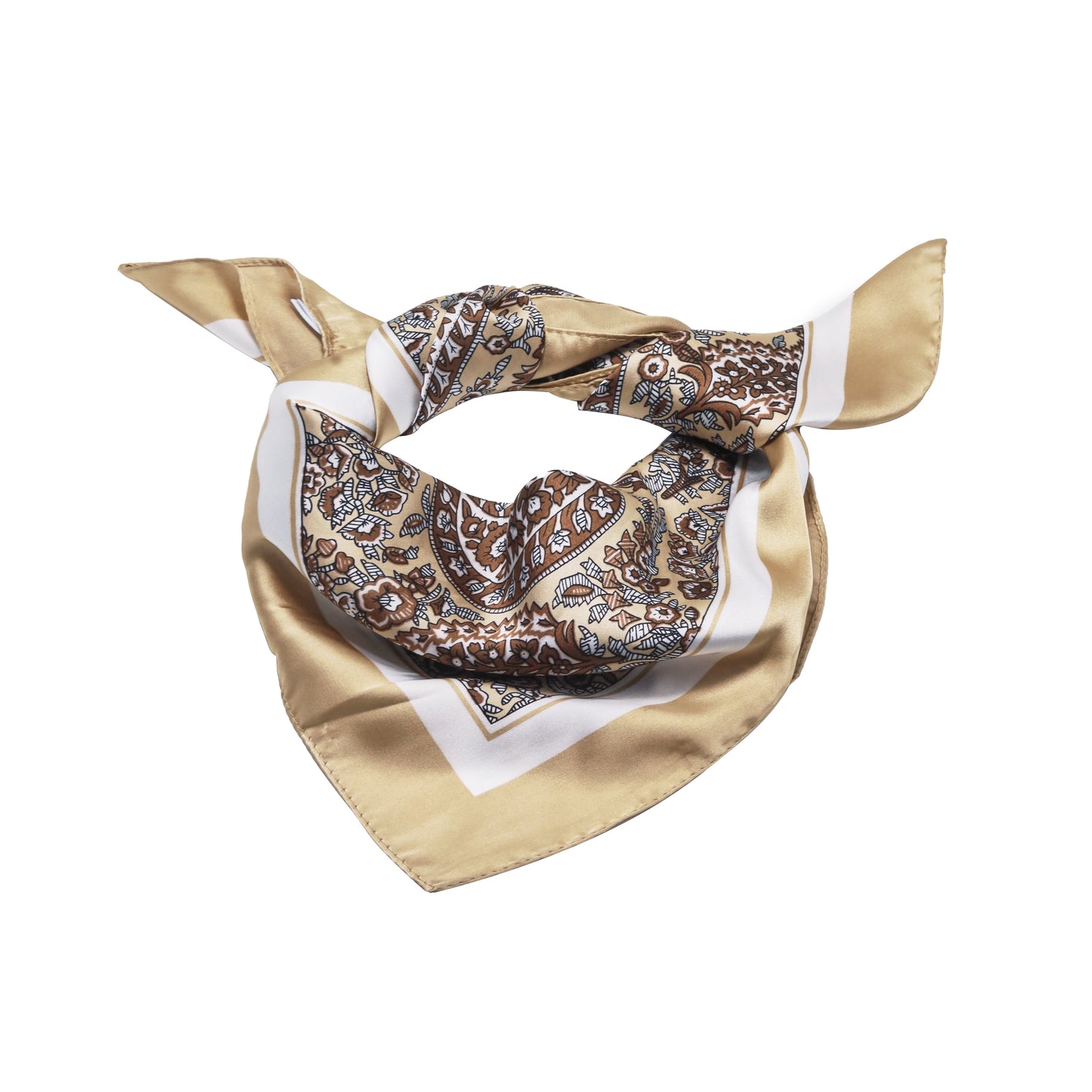 Scarf satin beige square paisley square 70 x 70 cm