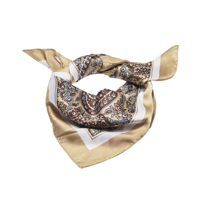 Scarf satin beige square paisley square 70 x 70 cm